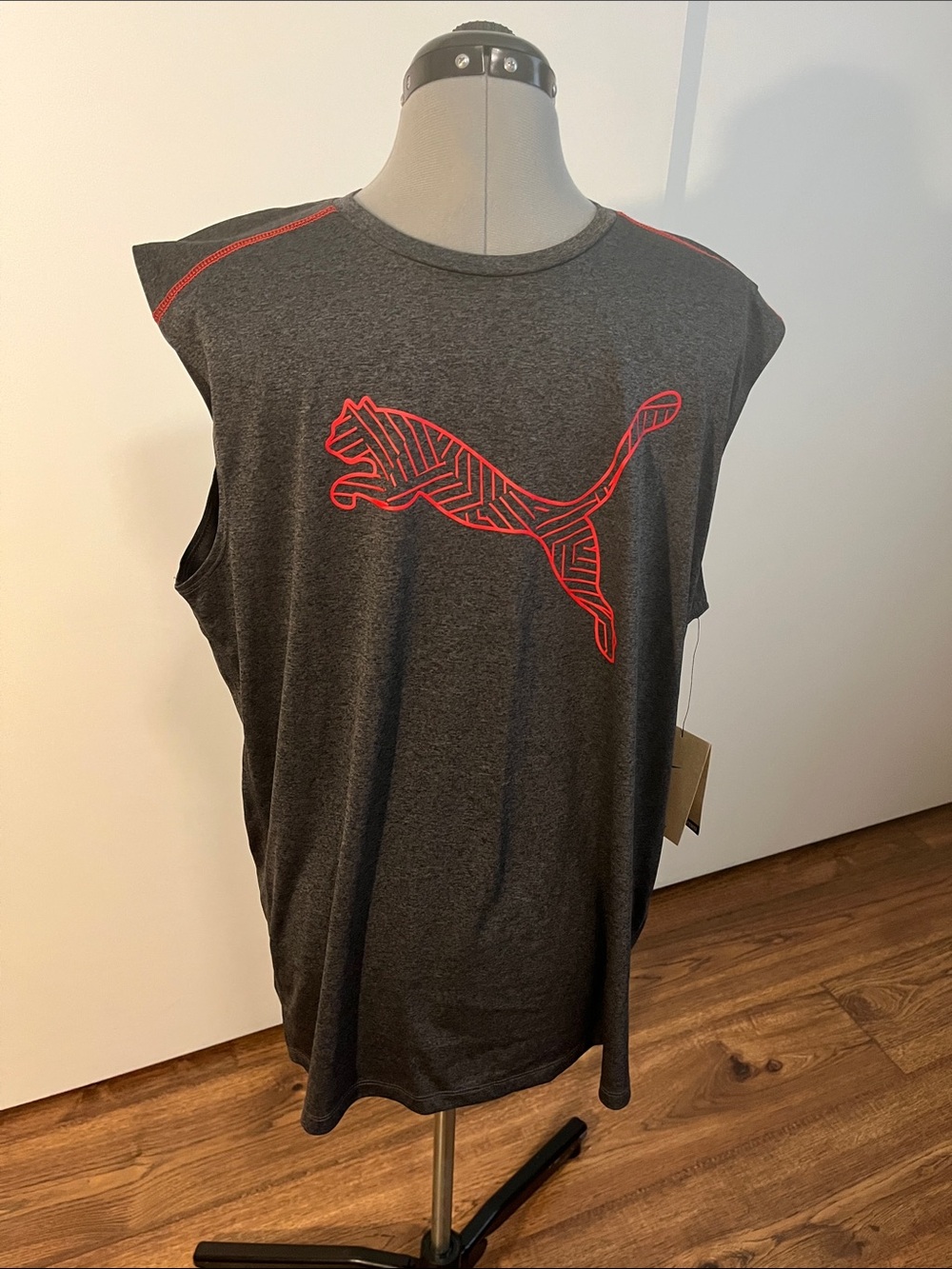 Puma Dark Gray Sleeveless Tee with Red Puma Logo